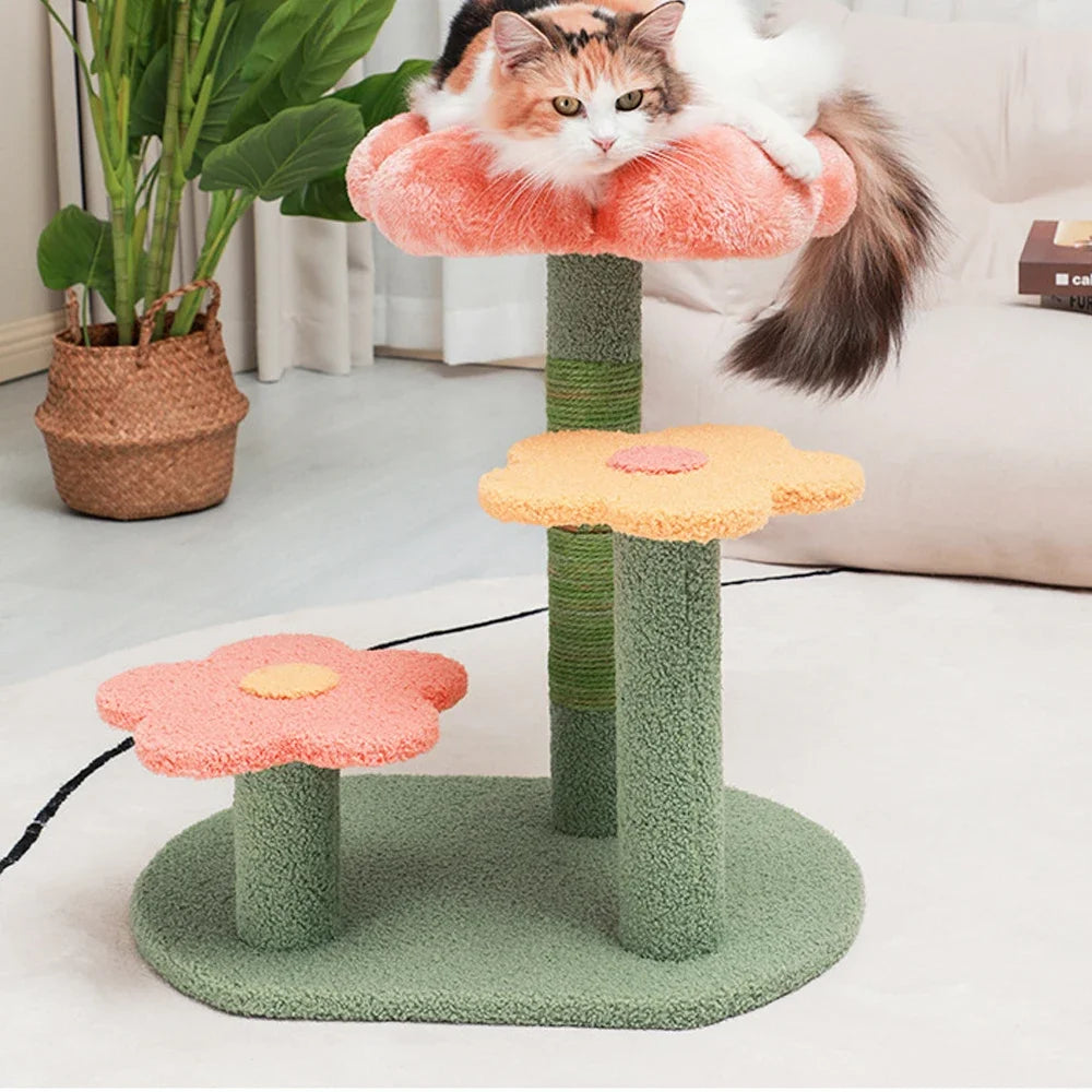 Interactive Floral Cat Tree with Sisal Scratching Post – Climber & Play Bed