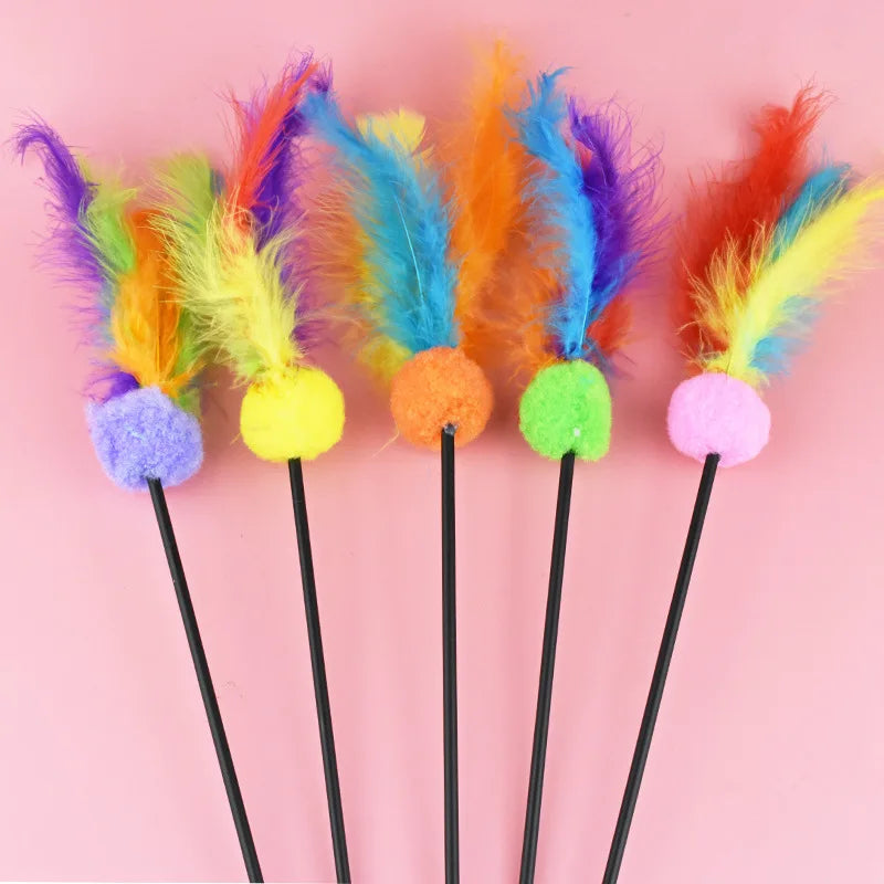 Interactive Cat Teaser Stick with Bell, Feather & Plush Ball
