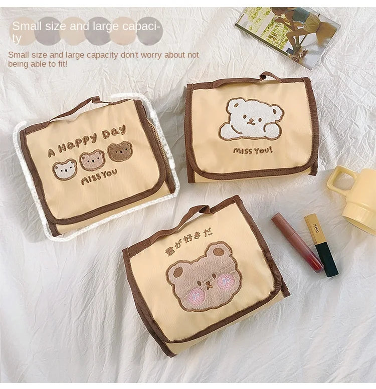 Cute Bear Foldable Makeup Bag – Hanging Cosmetic Organizer
