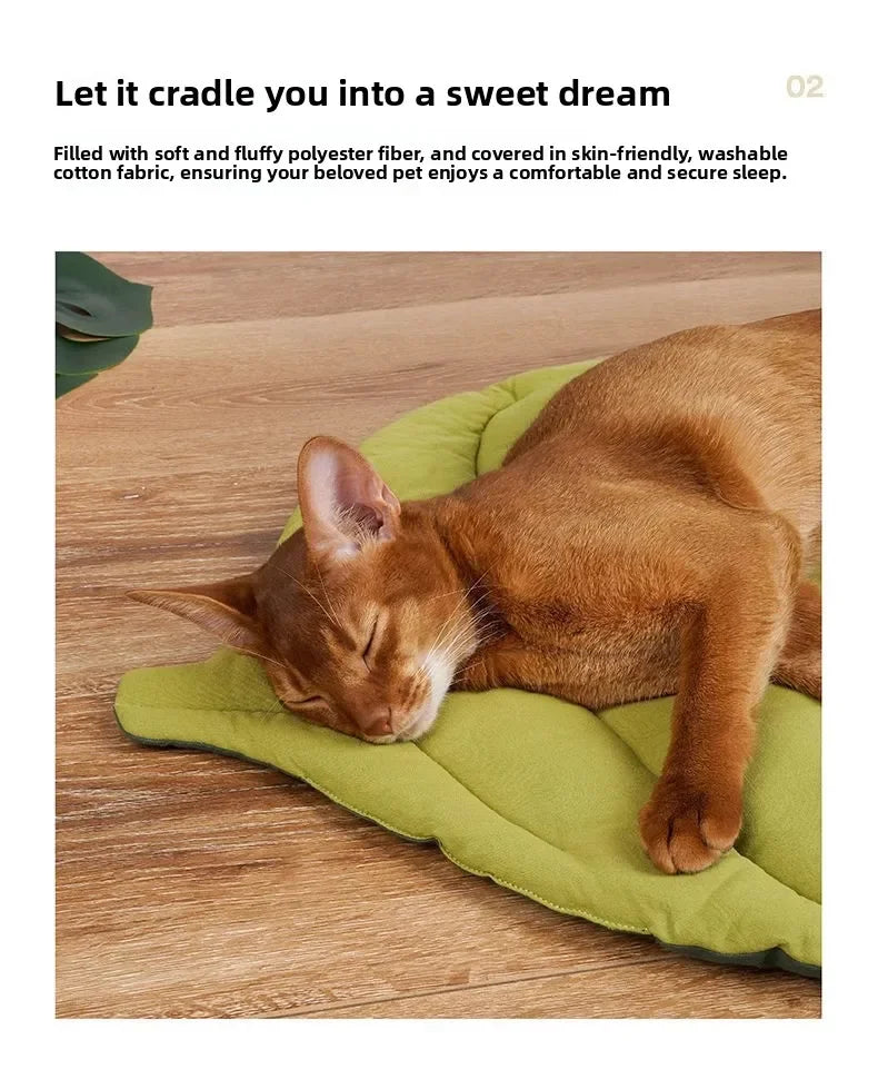 Leaf-Shaped Soft Washable Pet Bed Mat for Cats & Small Dogs