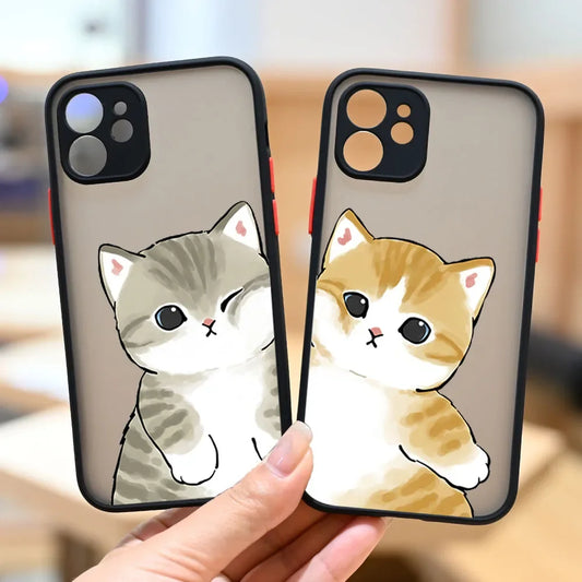 Cute Cat Couple iPhone Case – Cartoon Matte Shockproof Cover