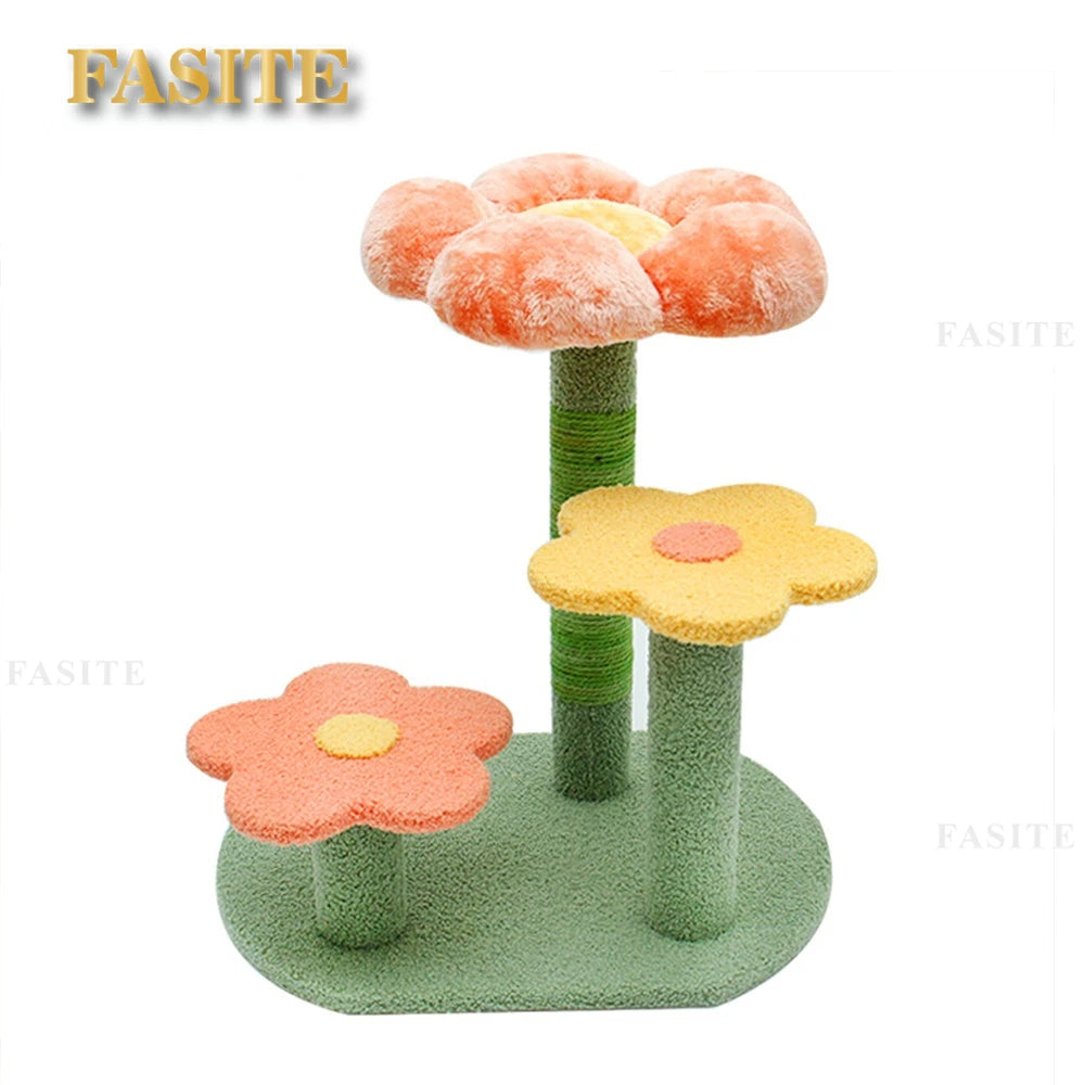 Interactive Floral Cat Tree with Sisal Scratching Post – Climber & Play Bed