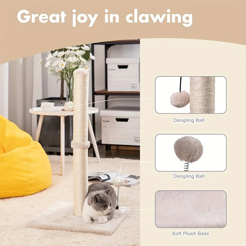 34-Inch Tall Sisal Cat Scratching Post with Hanging Toy