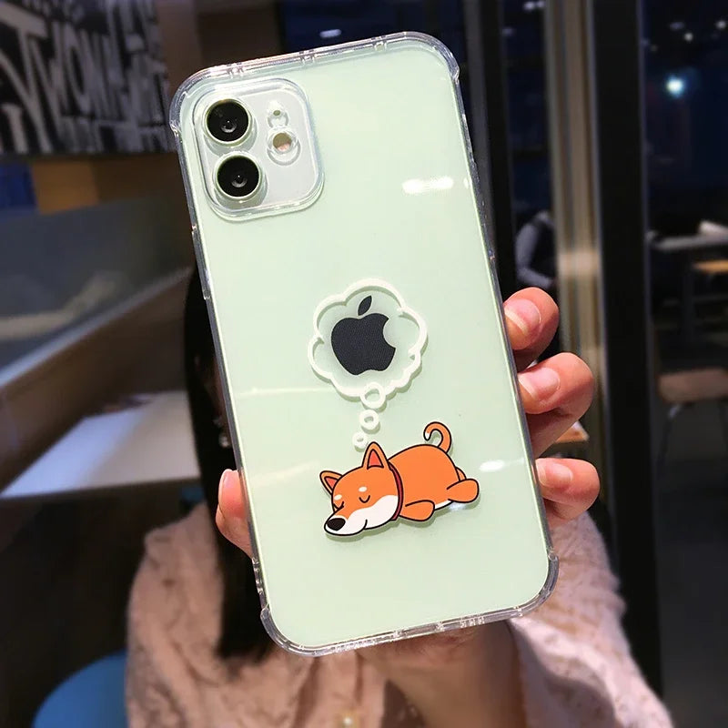 Cute Dinosaur Cartoon iPhone Case – Transparent Shockproof TPU Phone Cover