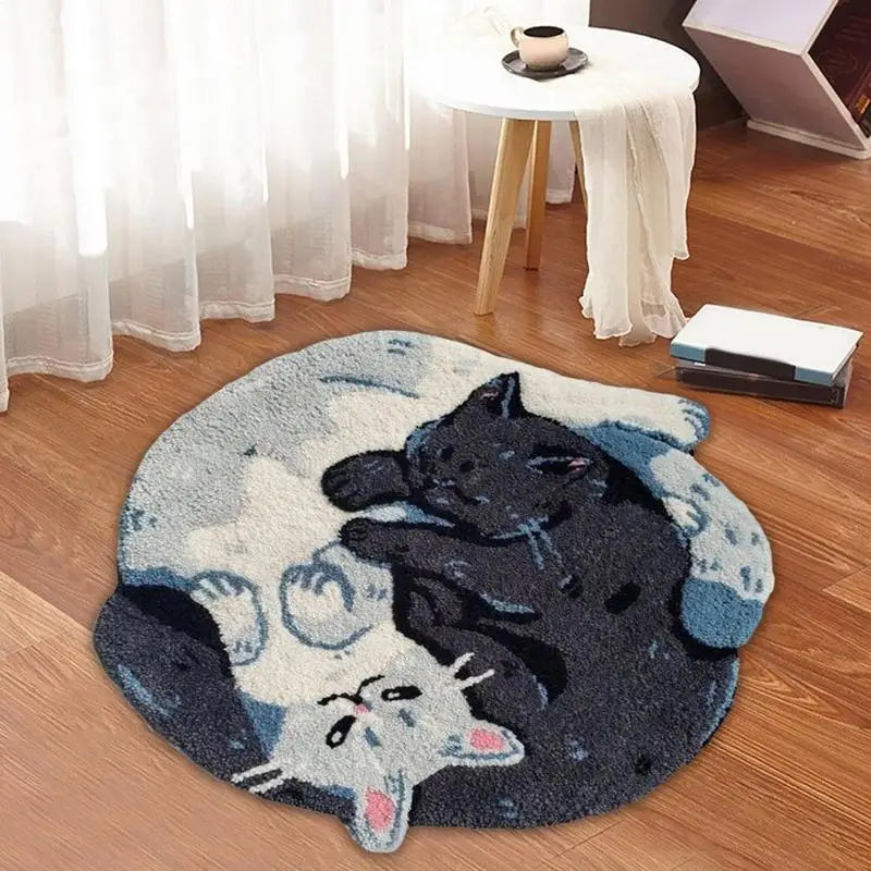 Funny Hugging Cat Bathroom Rug – Water Absorbent Non-Slip Bath Mat, Cute Animal Door Mat for Bathroom & Shower