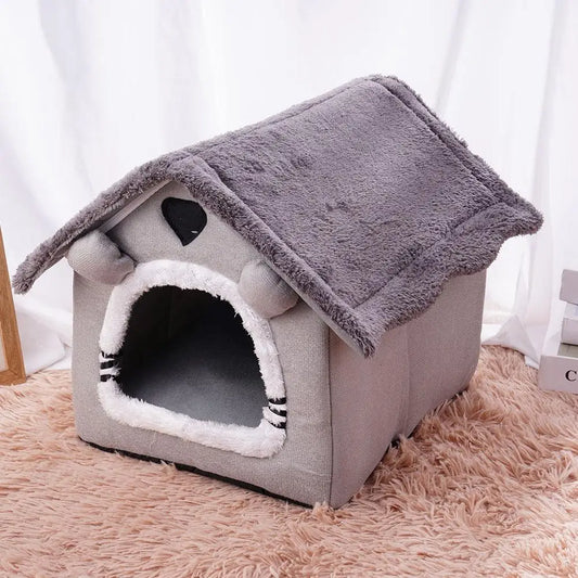 Foldable Plush Pet Cave Bed for Cats & Small Dogs
