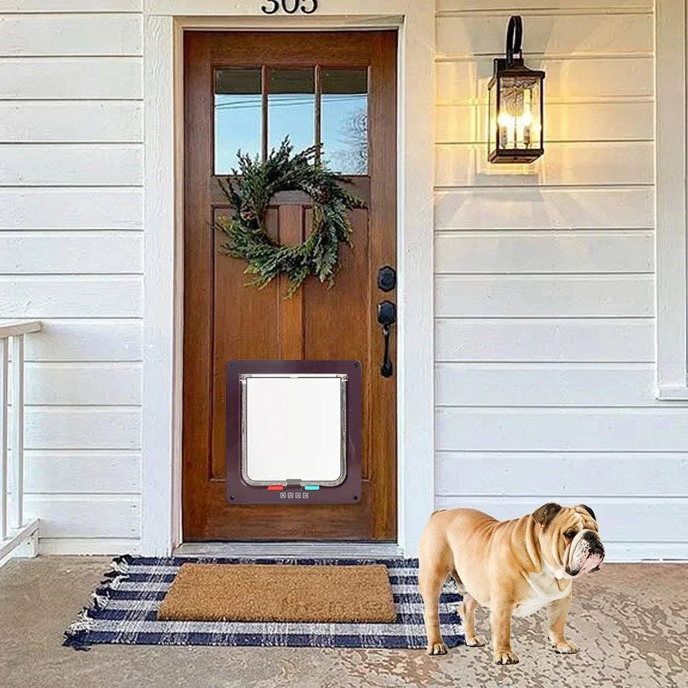 Dog & Cat Flap Door with 4-Way Security Lock – Transparent ABS Plastic Pet Gate