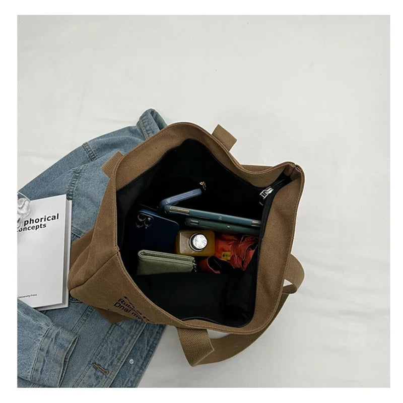 Women’s Canvas Tote Bag – Spacious Zipper Shoulder Bag with Animal Print