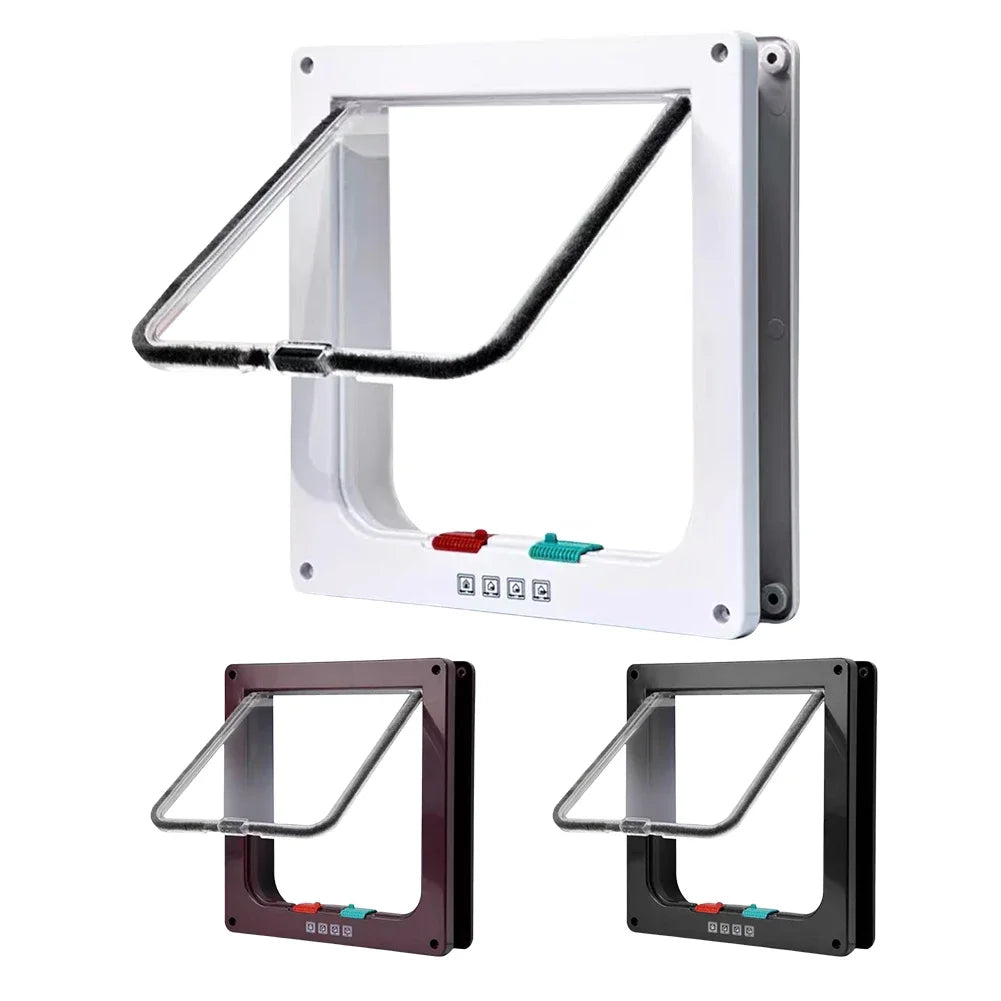 Dog & Cat Flap Door with 4-Way Security Lock – Transparent ABS Plastic Pet Gate
