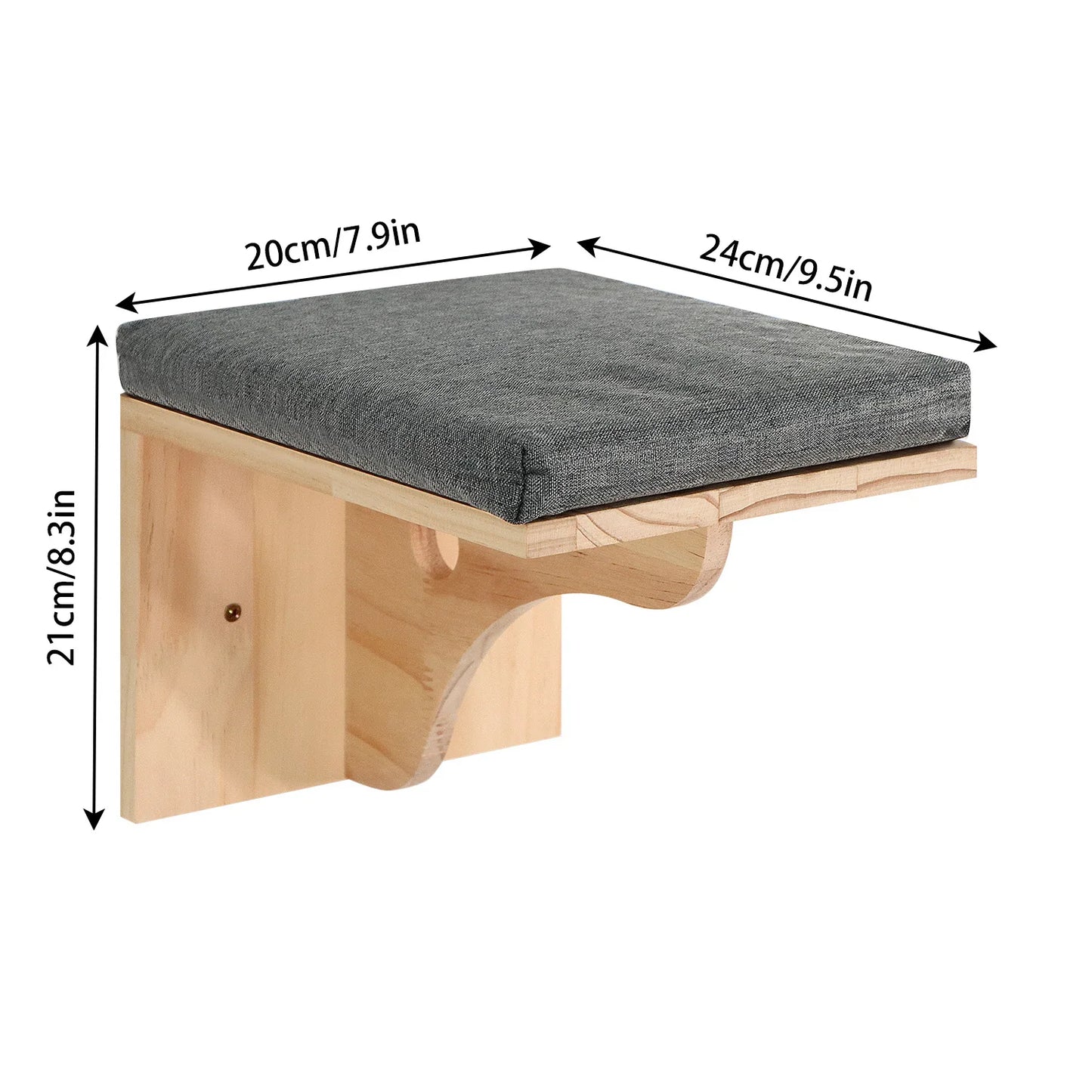 Wall-Mounted Wooden Cat Shelf Bed with Soft Cushion