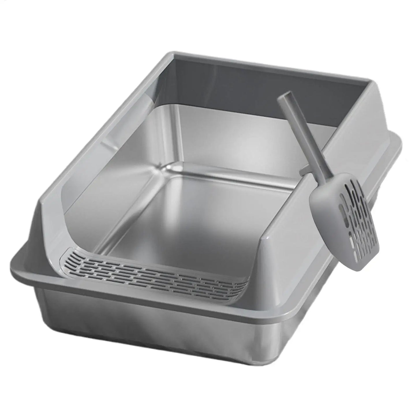 Stainless Steel Semi-Closed Cat Litter Box with Scoop – Large & Splashproof