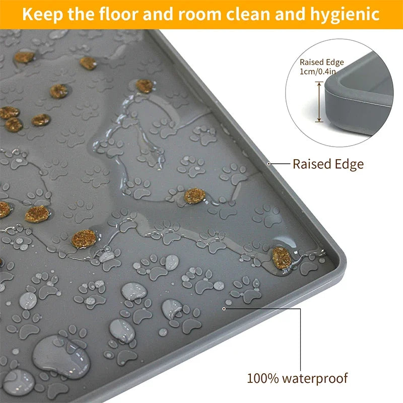 Waterproof Silicone Pet Feeding Mat with Raised Edges