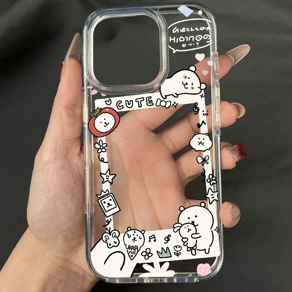 Cute Line Cat iPhone Case – Transparent Acrylic Shockproof Phone Cover