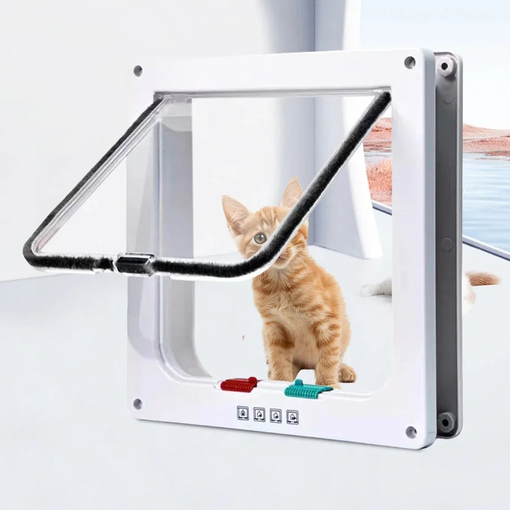 Dog & Cat Flap Door with 4-Way Security Lock – Transparent ABS Plastic Pet Gate
