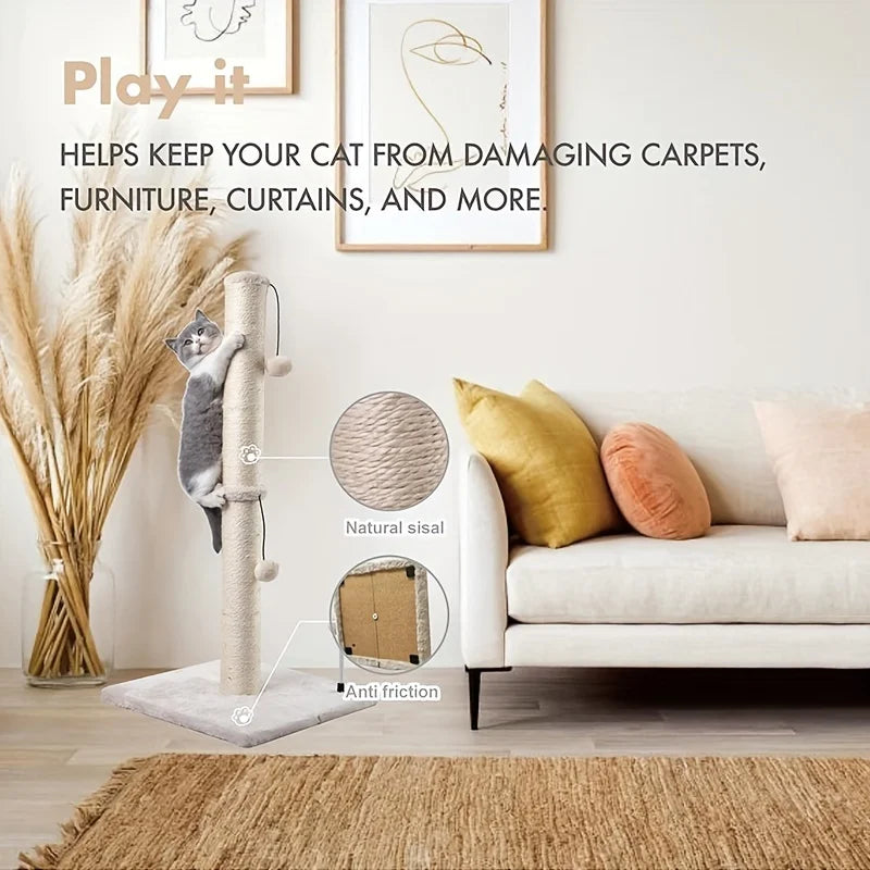 34-Inch Tall Sisal Cat Scratching Post with Hanging Toy