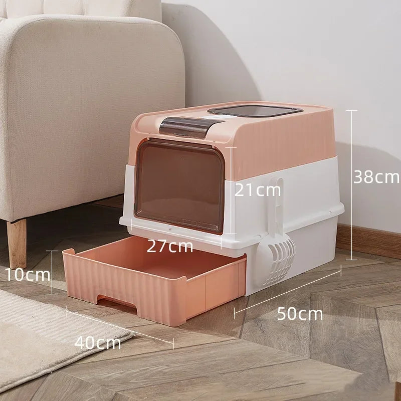 Large Enclosed Cat Litter Box with Pull-Out Drawer