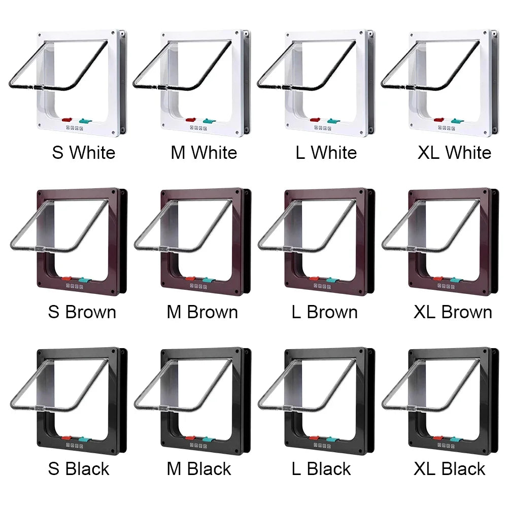 Dog & Cat Flap Door with 4-Way Security Lock – Transparent ABS Plastic Pet Gate