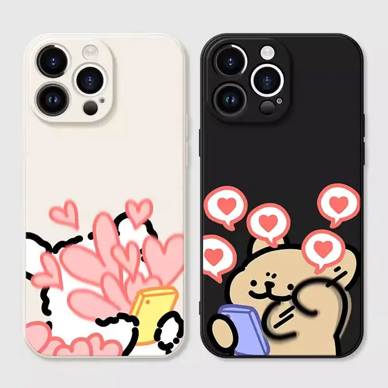 Funny Dog Couple iPhone Case – Cartoon Animal Shockproof Full Cover
