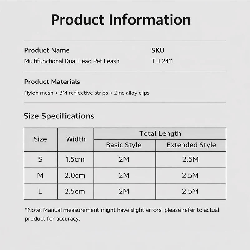 TRUELOVE 7-in-1 Adjustable Dog Leash TLL2411 – Reflective Multi-Function Hands-Free Lead
