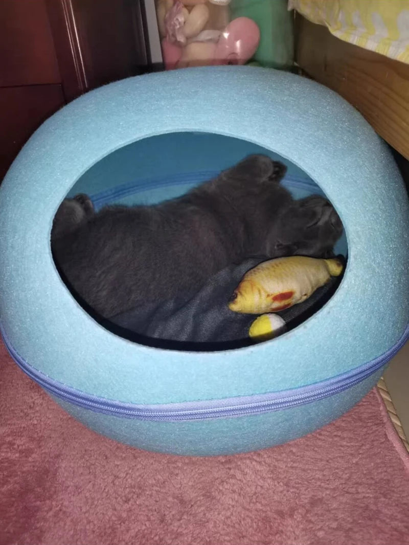 Breathable Felt Cat Cave Bed with Removable Cushion