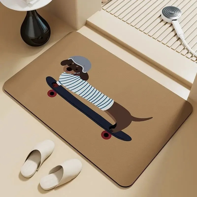 Skater Dachshund Door Mat – Cartoon Dog Anti-Slip Rug
