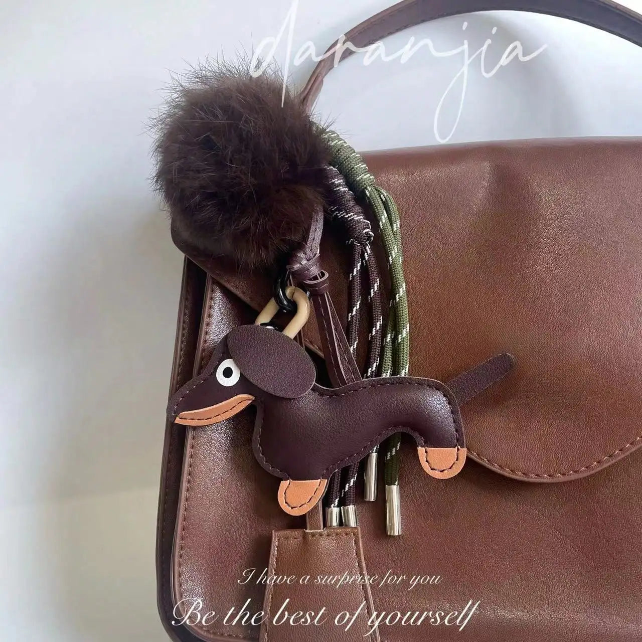 Cute Dachshund PU Leather Keychain with Bell