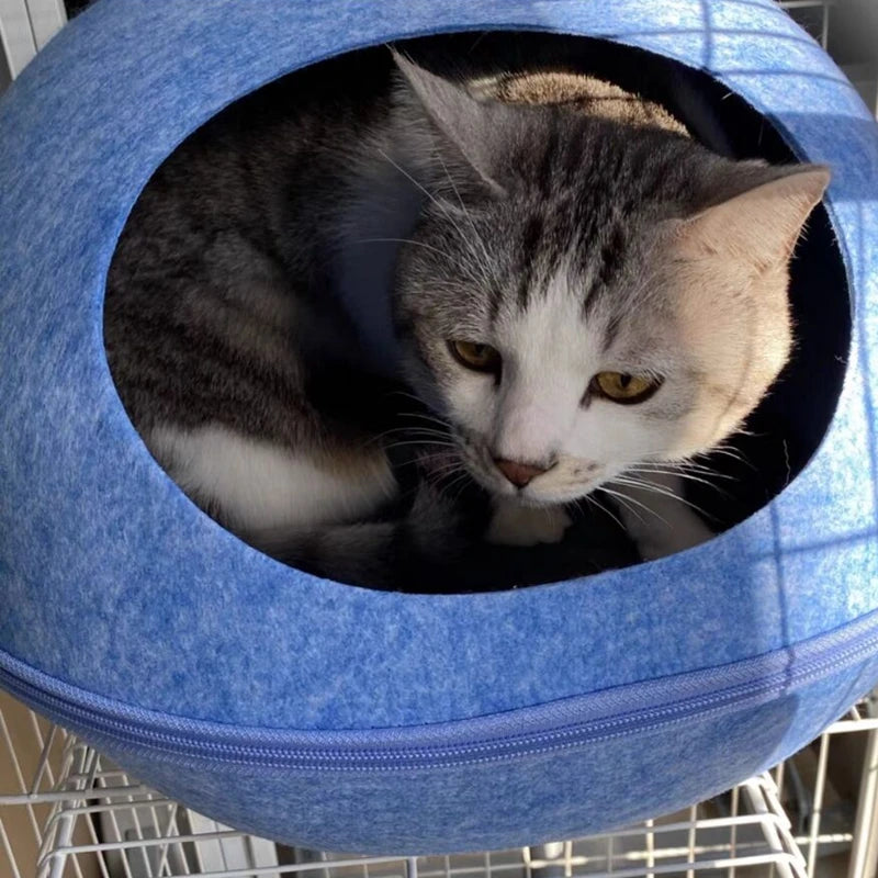 Breathable Felt Cat Cave Bed with Removable Cushion