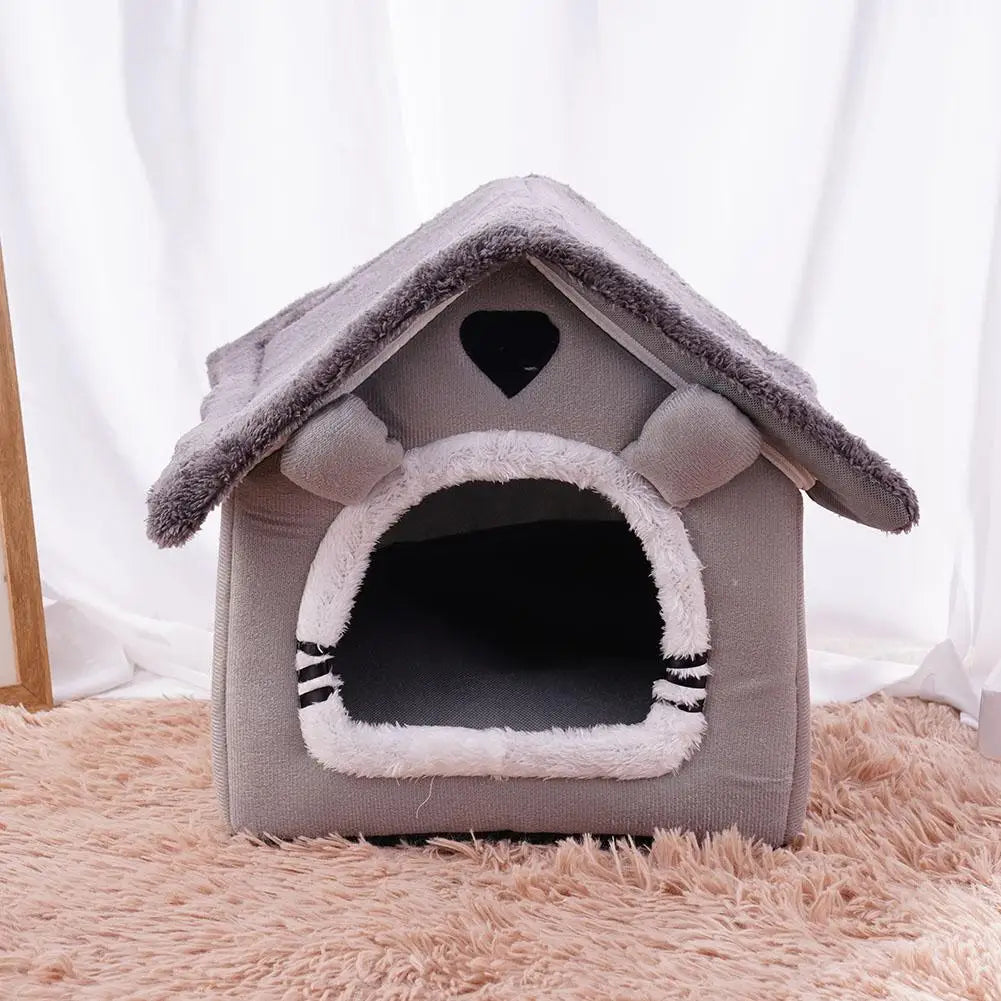 Foldable Plush Pet Cave Bed for Cats & Small Dogs
