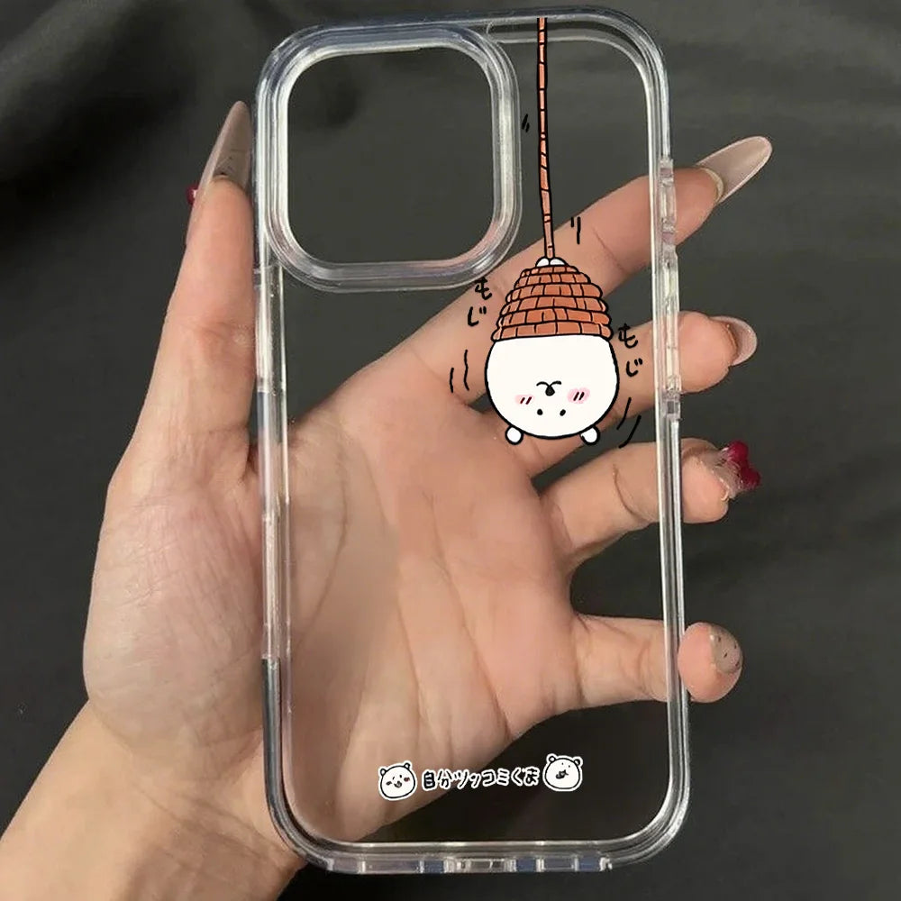 Cute Line Cat iPhone Case – Transparent Acrylic Shockproof Phone Cover