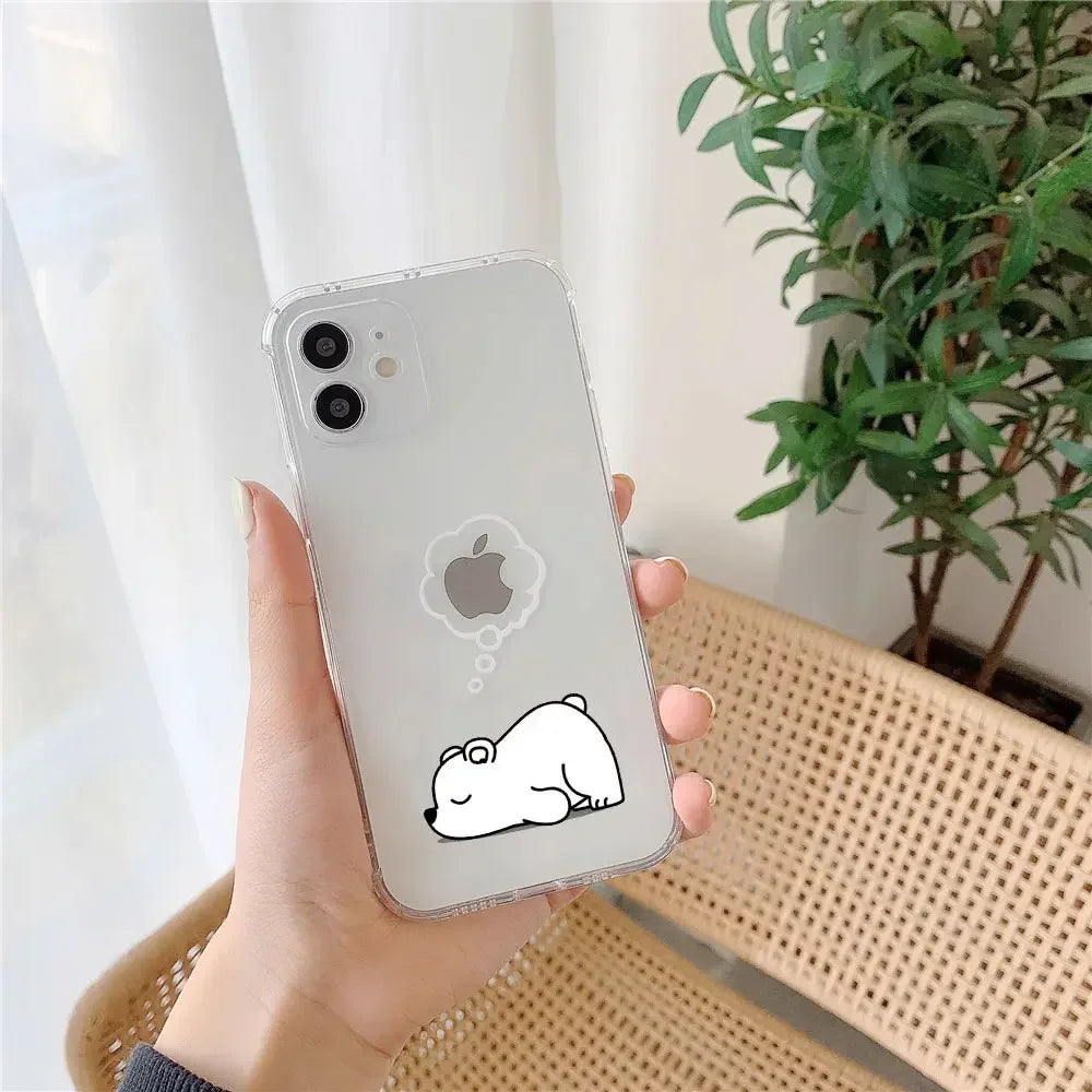 Funny Animal Couple iPhone Case – Cute Panda & Sloth Clear Phone Cover