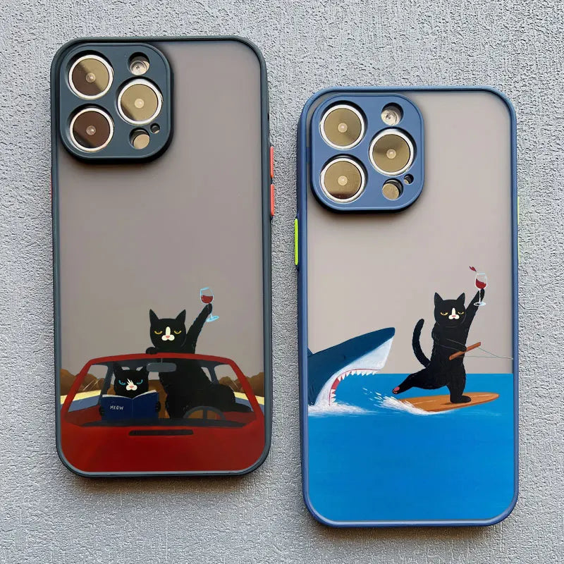 Funny Cat Daily Life iPhone Case – Cartoon Animal Matte Phone Cover