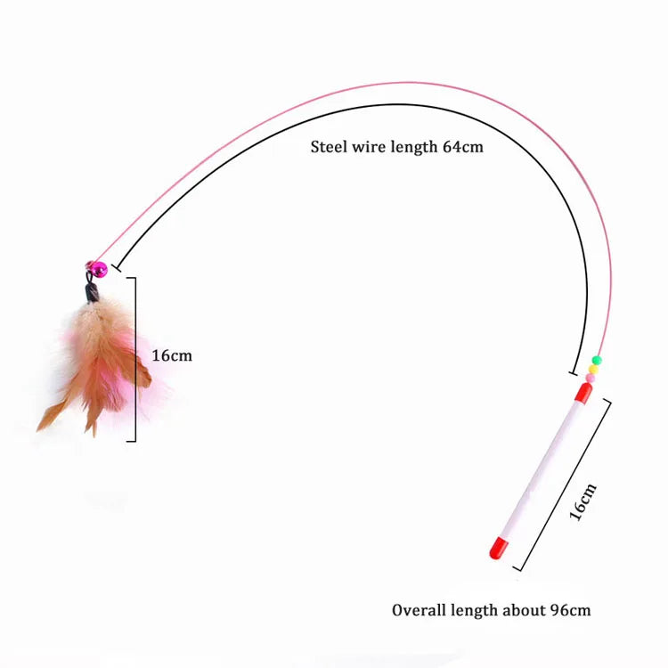 Funny Interactive Cat Teasing Stick with Feather, Bell & Plush Ball