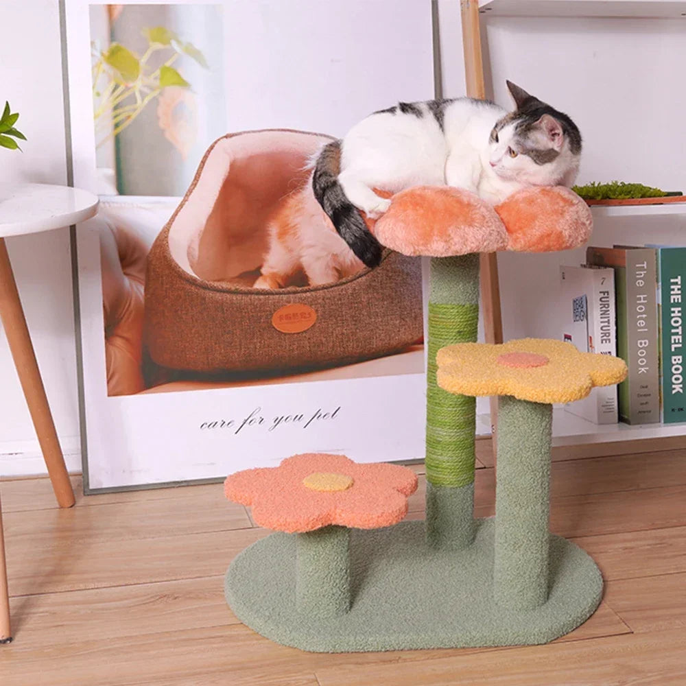 Interactive Floral Cat Tree with Sisal Scratching Post – Climber & Play Bed