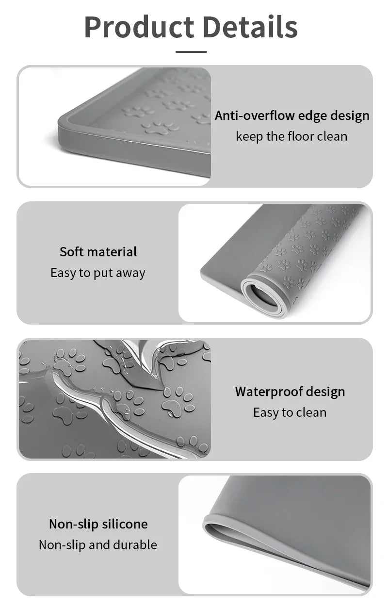 Waterproof Silicone Pet Feeding Mat with Raised Edges