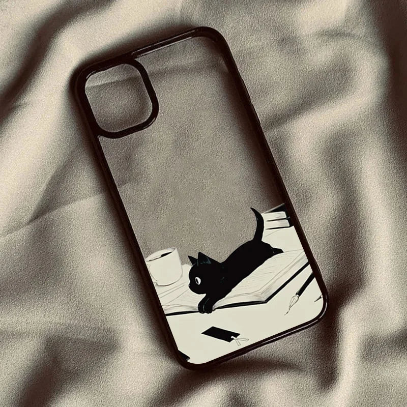 Cute Black Cat Clear iPhone Case – Anti-Fall TPU Cartoon Phone Cover