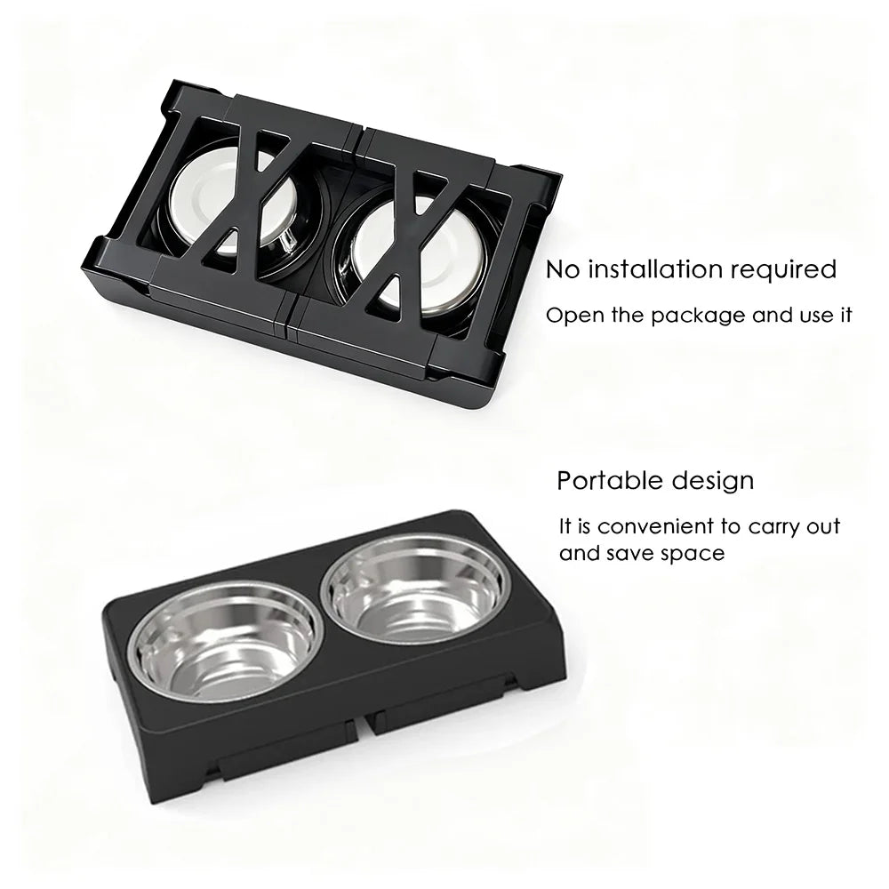 Adjustable Elevated Dog Feeder with Double Stainless Steel Bowls – Small to Large Dogs