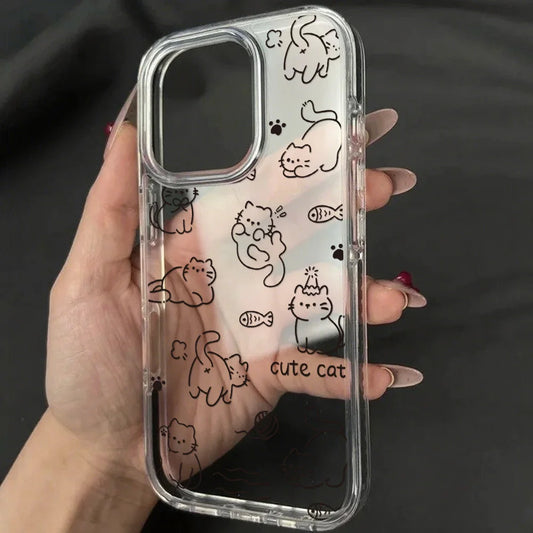 Cute Line Cat iPhone Case – Transparent Acrylic Shockproof Phone Cover