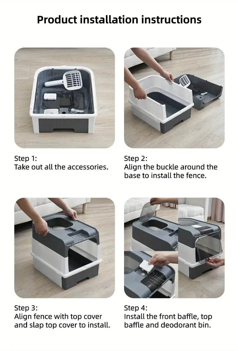 Large Enclosed Cat Litter Box with Pull-Out Drawer