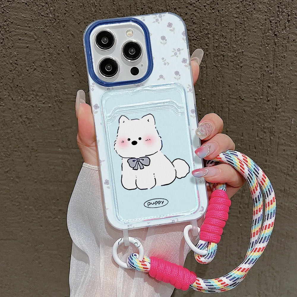 Cute Animal Wallet iPhone Case – Card Holder Silicone Phone Cover with Lanyard