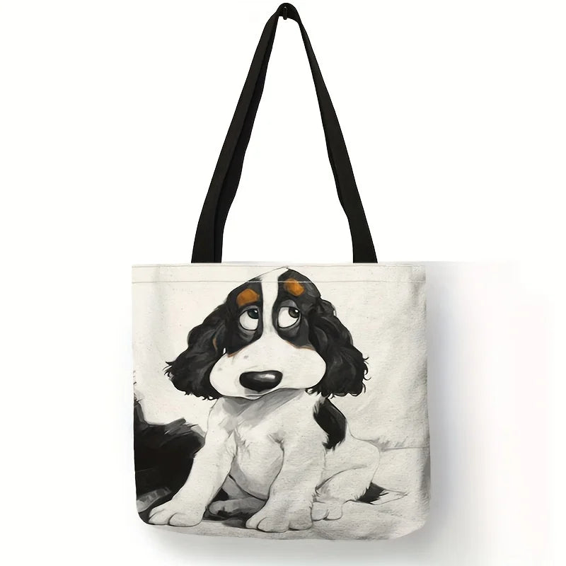 Cute Dog Print Tote Bag – Large Capacity Shoulder Bag for Women, Casual Handbag for Work, School, and Shopping