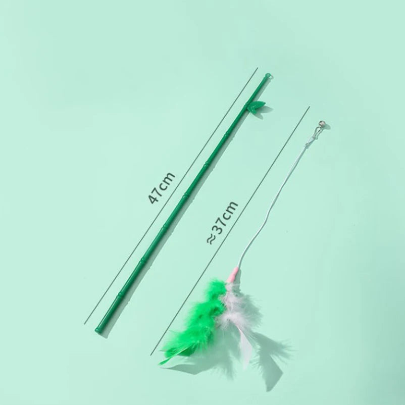 Interactive Cat Feather Wand Toy with Suction Cup & Replacement Feathers