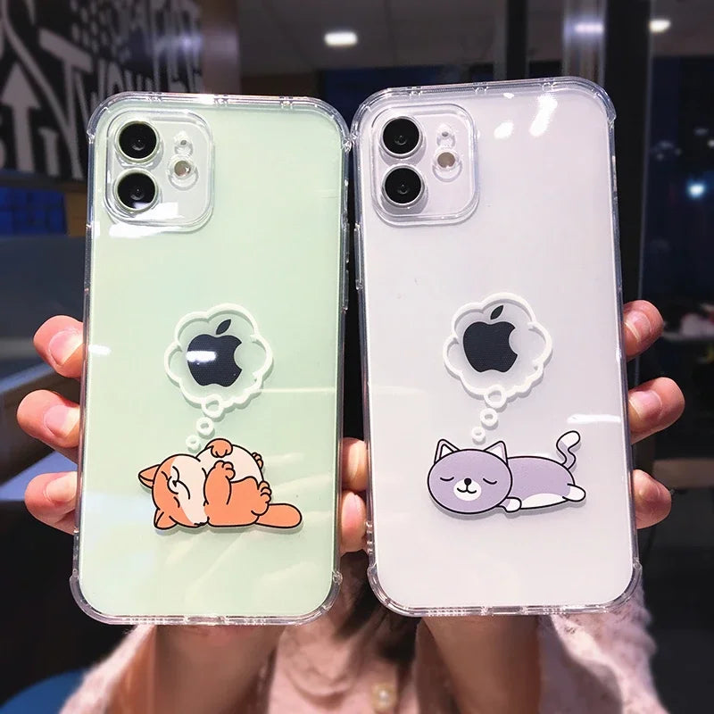 Cute Dinosaur Cartoon iPhone Case – Transparent Shockproof TPU Phone Cover