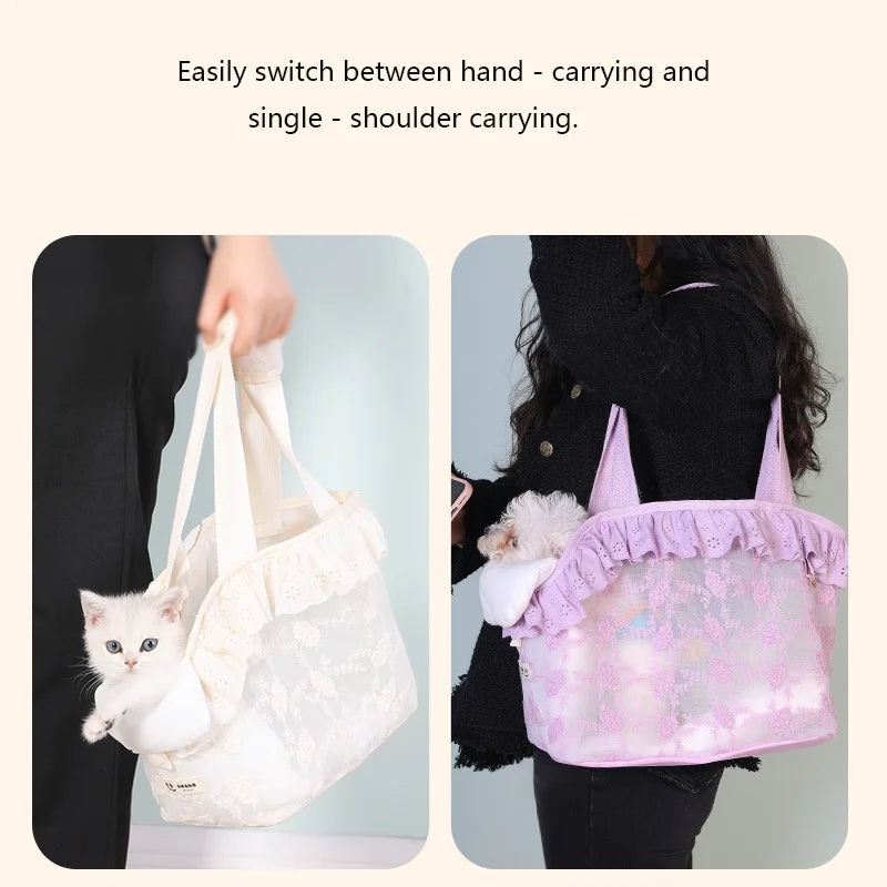 Breathable Lace Pet Carrier Bag with Safety Buckle