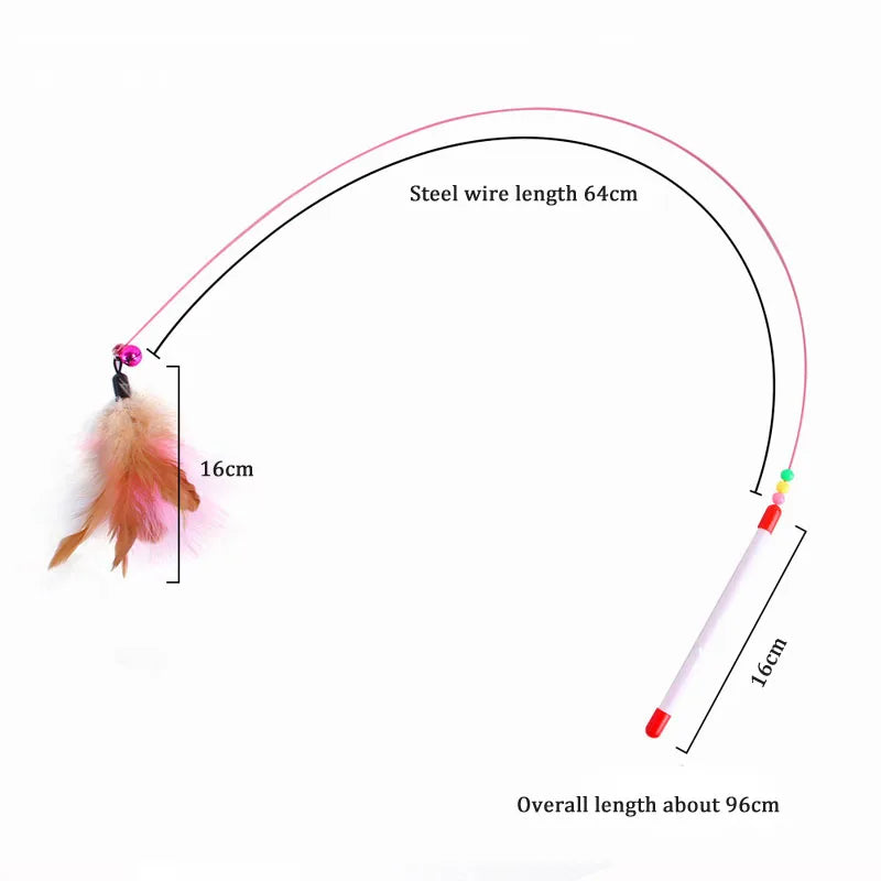 Funny Interactive Cat Teasing Stick with Feather, Bell & Plush Ball