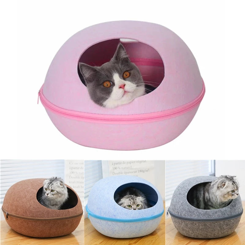 Breathable Felt Cat Cave Bed with Removable Cushion
