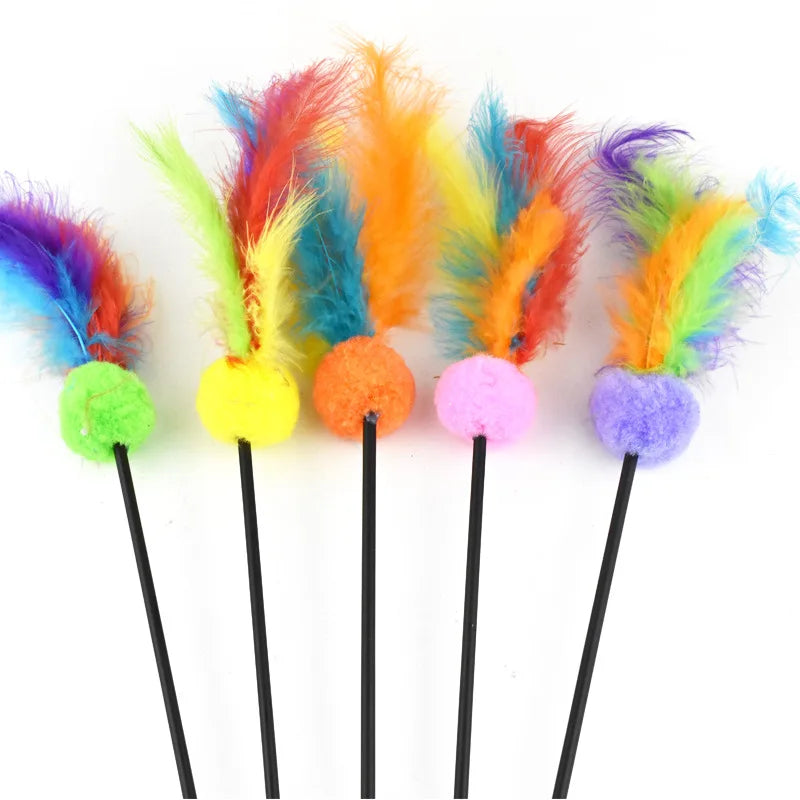 Interactive Cat Teaser Stick with Bell, Feather & Plush Ball