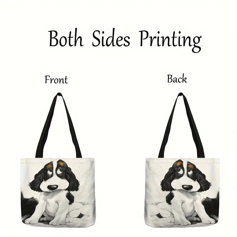 Cute Dog Print Tote Bag – Large Capacity Shoulder Bag for Women, Casual Handbag for Work, School, and Shopping