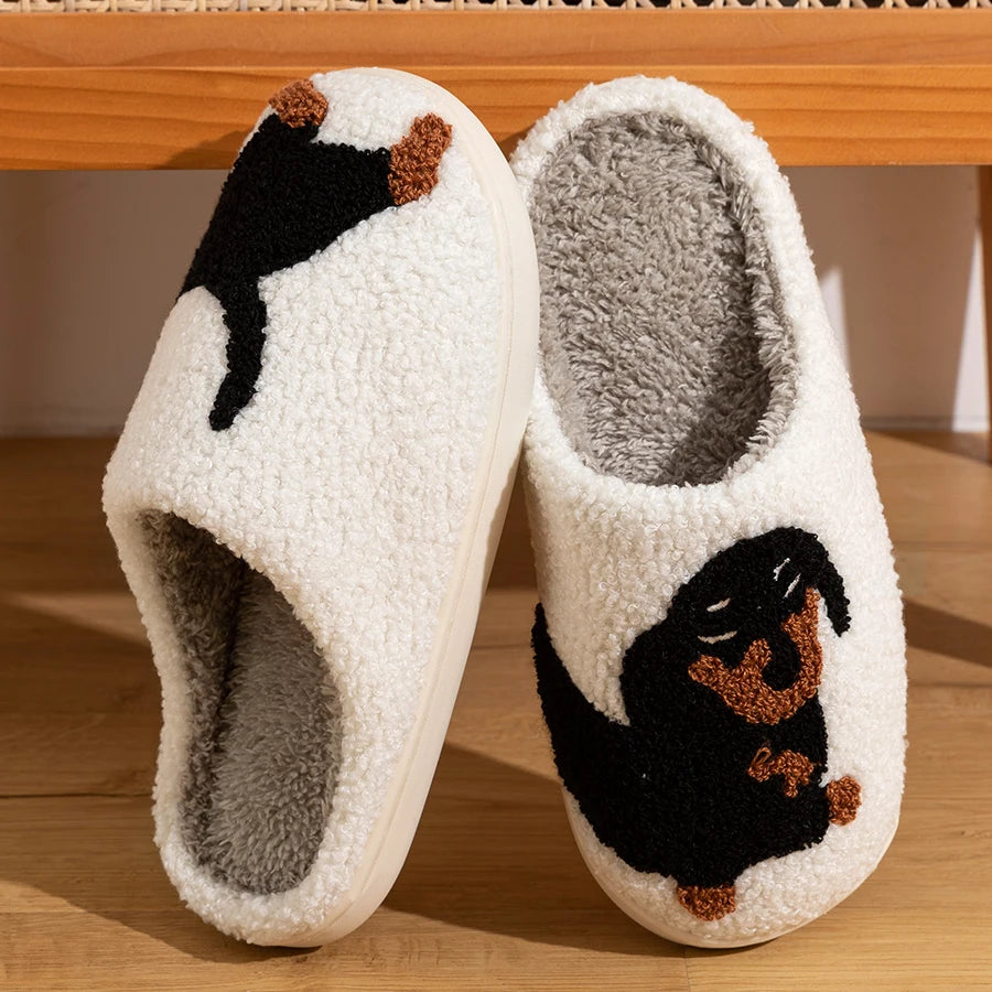 Cute Dachshund Dog Women Slippers – Warm Winter Indoor Cotton Slippers