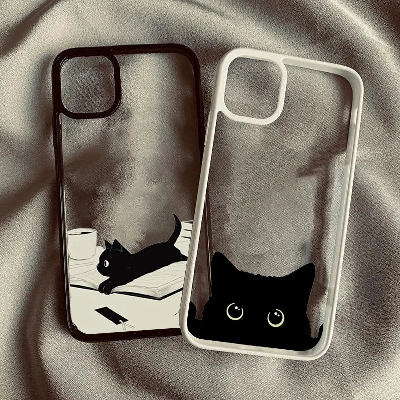 Cute Black Cat Clear iPhone Case – Anti-Fall TPU Cartoon Phone Cover
