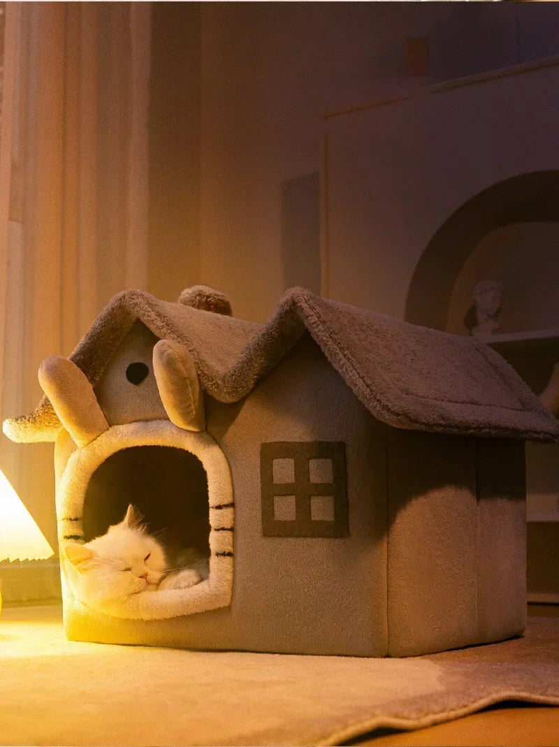 Soft Enclosed Pet House Bed with Removable Cover